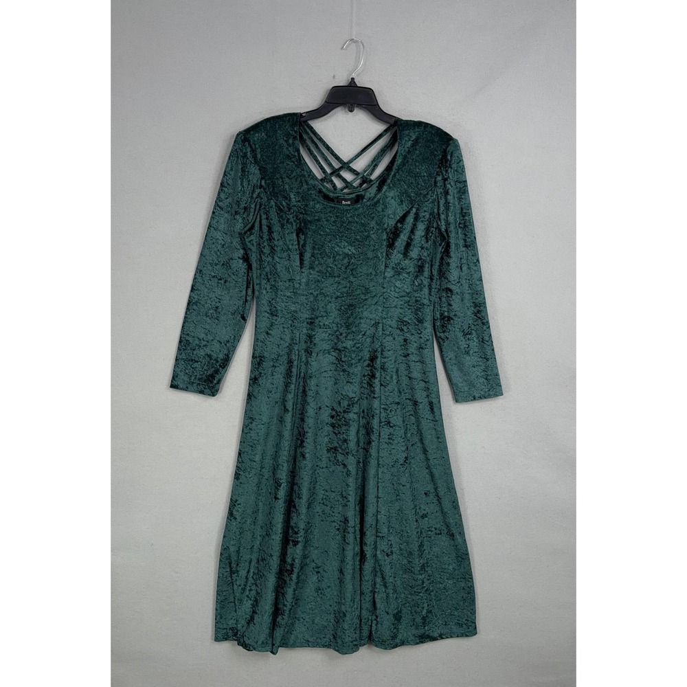 Brett Alixander Dress Womens 14 Green Velvet Scoop Neck Maxi Fit Flare Party